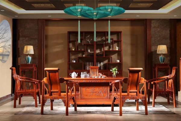 雅宋紅木：長(zhǎng)方形迎福茶臺(tái)