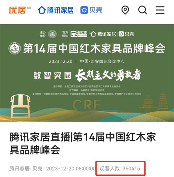 第14屆紅木品牌峰會(huì)直播觀看人數(shù)超36萬(wàn)人